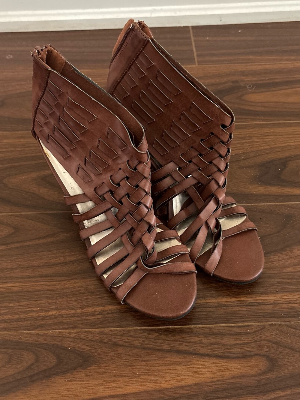 American Eagle Outfitters Brown Woven Peep-Toe Heels